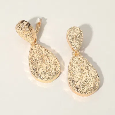 Fashnzfab Chunky Textured Metal Teardrop Dangle Clip On Earrings In Gold