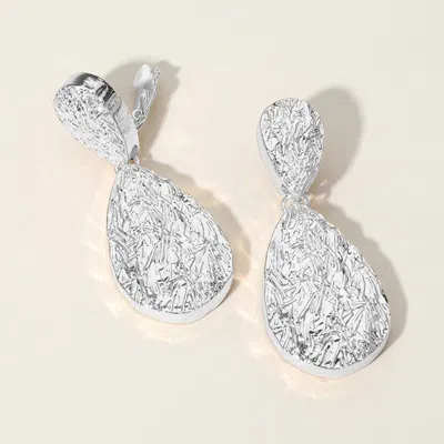 Fashnzfab Chunky Textured Metal Teardrop Dangle Clip On Earrings In Silver