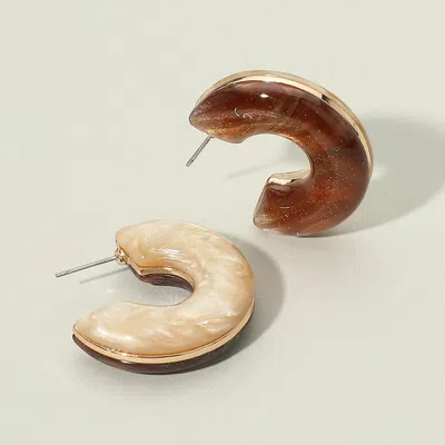 Fashnzfab Chunky Two Tone Resin Hoop Earrings In Sand