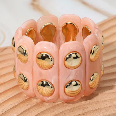 Fashnzfab Chunky Wide Marbled Resin Dome Stretch Bracelet - Gold, Light, Pink