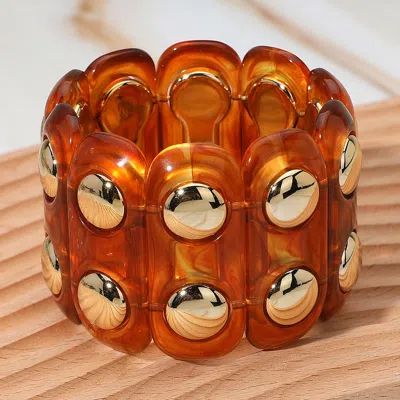 Fashnzfab Chunky Wide Marbled Resin Dome Stretch Bracelet - Gold, Two Tone In Silver