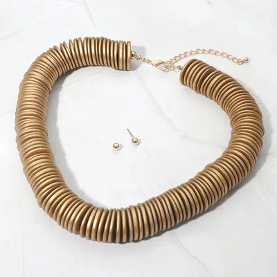 Fashnzfab Chunky Wooden Disc Beaded Statement Necklace In Gold