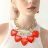 Fashnzfab Chunky Wooden Heart Charm Station Layered Chain Necklace In Red