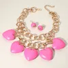 Fashnzfab Chunky Wooden Heart Charm Station Layered Chain Necklace In Gold