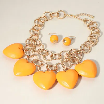 Fashnzfab Chunky Wooden Heart Charm Station Layered Chain Necklace In Gold