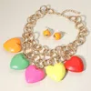 Fashnzfab Chunky Wooden Heart Charm Station Layered Chain Necklace In Multi