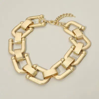 Fashnzfab Chunky Worn Metal Square Link Statement Necklace In Gold