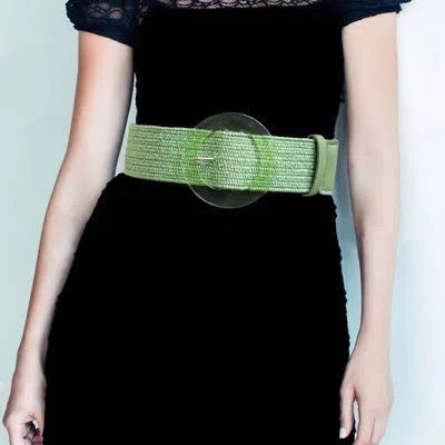 Fashnzfab Circle Buckle Belt In Green