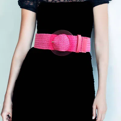 Fashnzfab Circle Buckle Belt In Pink