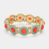 Fashnzfab Circle In Circle Stretchable Bracelet Coral, Gold In Multi