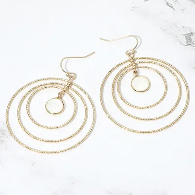 Fashnzfab Circle Mother Of Pearl Accent Layered Ring Drop Earrings In Gold