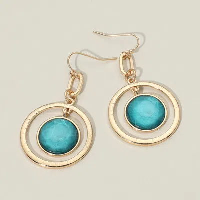 Fashnzfab Circular Framed Disc Drop Earrings In Blue