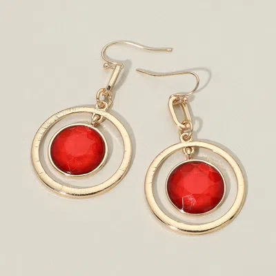 Fashnzfab Circular Framed Disc Drop Earrings In Red