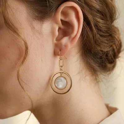 Fashnzfab Circular Framed Disc Drop Earrings In White