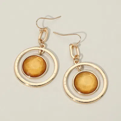 Fashnzfab Circular Framed Disc Drop Earrings In Yellow