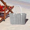 Fashnzfab Classic Basket Weave Tote Bag / Shoulder Bag In Gray