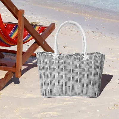Fashnzfab Classic Basket Weave Tote Bag / Shoulder Bag In Gray