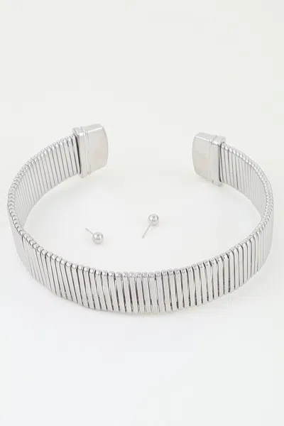 Fashnzfab Classic Cubic Bar Chain Choker Necklace In Silver