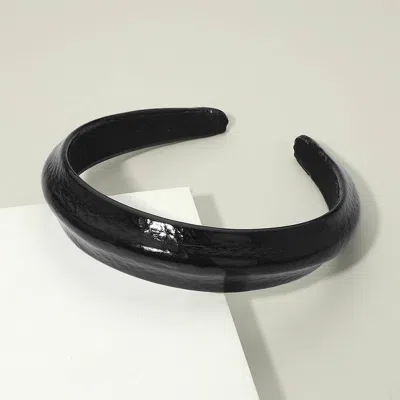 Fashnzfab Classic Glossy Faux Leather Wide Headband In Black