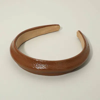 Fashnzfab Classic Glossy Faux Leather Wide Headband In Brown