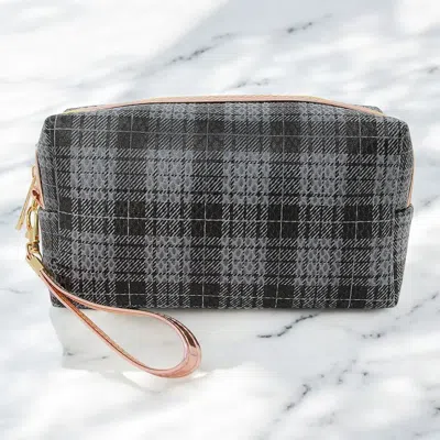 Fashnzfab Classic Plaid Check Patterned Wristlet Cosmetic Pouch Bag In Gray