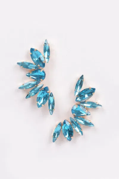 Fashnzfab Classic Rhinestone Drop Earrings In Blue