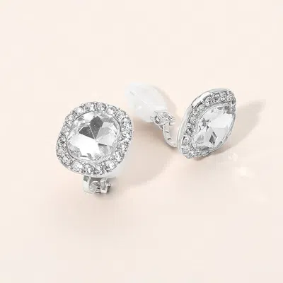 Fashnzfab Classic Square Halo Stud Clip On Earrings In Silver