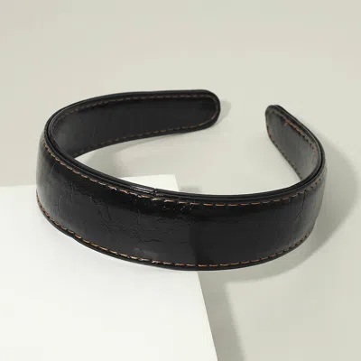 Fashnzfab Classic Stitched Faux Leather Wide Headband In Black
