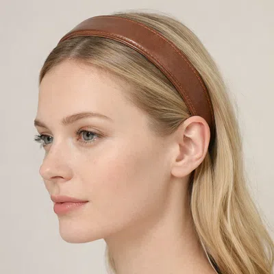 Fashnzfab Classic Stitched Faux Leather Wide Headband In Brown