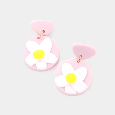 Fashnzfab Clay Flower Accented Dangle Earrings In Pink