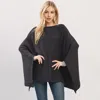 Fashnzfab Clean Edge Wide Sleeves Solid Knit Poncho In Brown