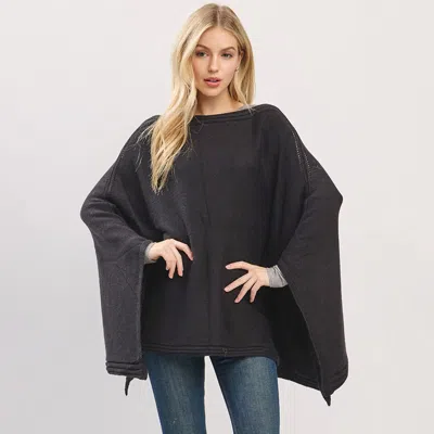 Fashnzfab Clean Edge Wide Sleeves Solid Knit Poncho In Brown