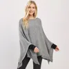 Fashnzfab Clean Edge Wide Sleeves Solid Knit Poncho In Gray