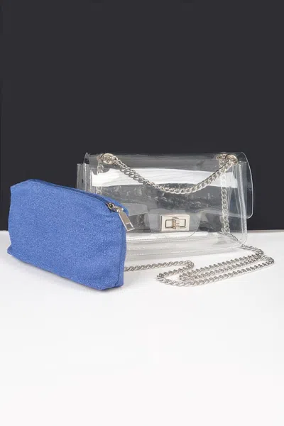 Fashnzfab Clear Bag W/ Denim Pouch In Blue