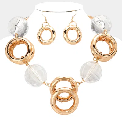 Fashnzfab Clear Disco Ball Open Circle Metal Link Statement Necklace In Gold