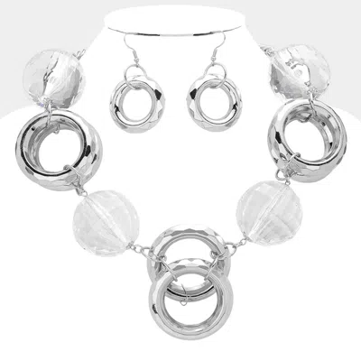 Fashnzfab Clear Disco Ball Open Circle Metal Link Statement Necklace In Silver