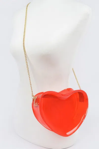 Fashnzfab Clear Heart Shape Crossbody Bag In Red