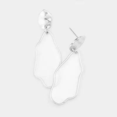 Fashnzfab Clear Lucite Abstract Metal Trim Earrings In White