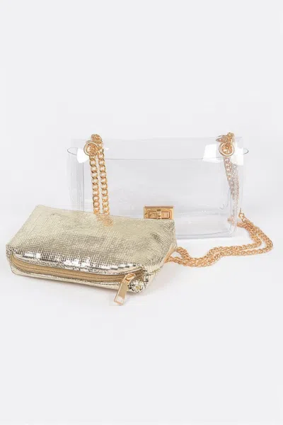 Fashnzfab Clear Pvc Clutch With Shiny Pouch In Gold