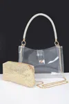 Fashnzfab Clear Small Hobo Bag W/rhinestone Handle In Gold
