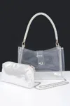 Fashnzfab Clear Small Hobo Bag W/rhinestone Handle In Silver