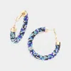 Fashnzfab Clear Stone Detail Rhinestone Pave Half Hoop Earrings - Blue, Multi In Blue