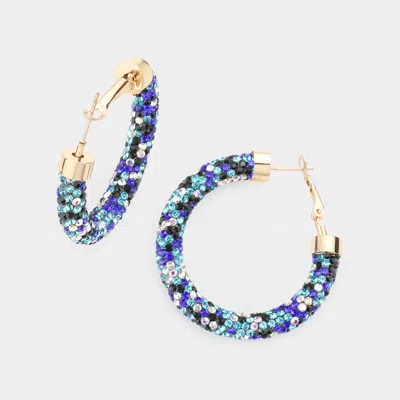 Fashnzfab Clear Stone Detail Rhinestone Pave Half Hoop Earrings - Blue, Multi
