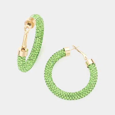 Fashnzfab Clear Stone Detail Rhinestone Pave Half Hoop Earrings - Green In Brown