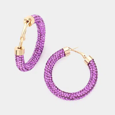 FASHNZFAB CLEAR STONE DETAIL RHINESTONE PAVE HALF HOOP EARRINGS - VIOLET