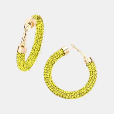 Fashnzfab Clear Stone Detail Rhinestone Pave Half Hoop Earrings - Yellow