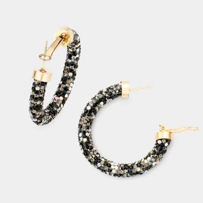 Fashnzfab Clear Stone Detail Rhinestone Pave Half Hoop Earrings In Black