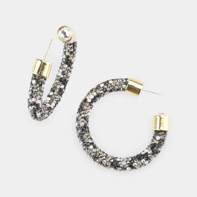 Fashnzfab Clear Stone Detail Rhinestone Pave Half Hoop Earrings In Multi