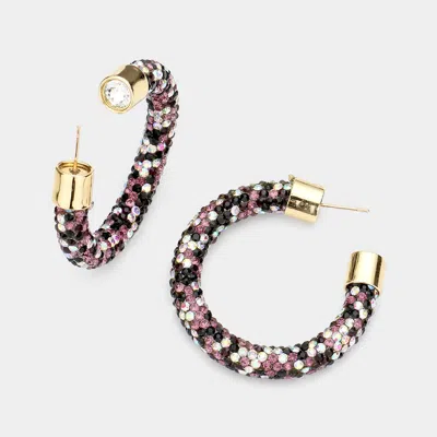 Fashnzfab Clear Stone Detail Rhinestone Pave Half Hoop Earrings In Multi