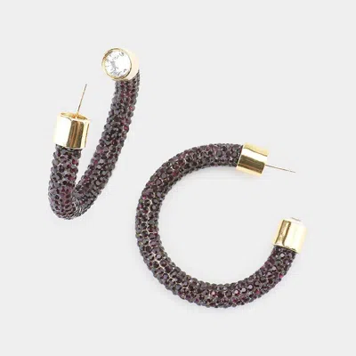 Fashnzfab Clear Stone Detail Rhinestone Pave Half Hoop Earrings - Siam In Red